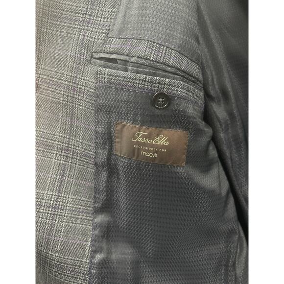 Tasso Elba Grey Purple Plaid Wool Blazer Sport Coat Jacket 46L 46 Long - Picture 9 of 9